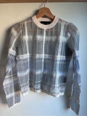 Alexander Wang Women's Sheer Plaid Crewneck in White and Gray